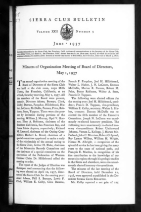 Sierra Club Bulletin 1937 Vol 22 No 3 June cover